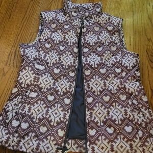 Coldwater Creek Brown and White Patterned Puffer Vest